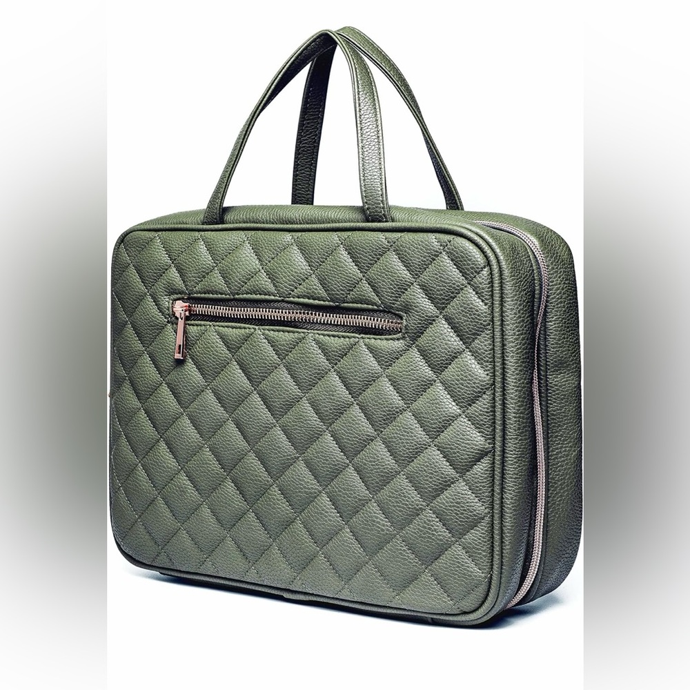 Ms Lovely Vegan Leather Toiletry Cosmetics Makeup Travel Bag - Olive Green NEW